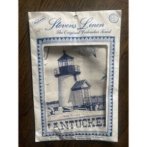 Stevens Linens Calendar Towel Nantucket Seven Seas Brant Point Light NEW VTG USA
